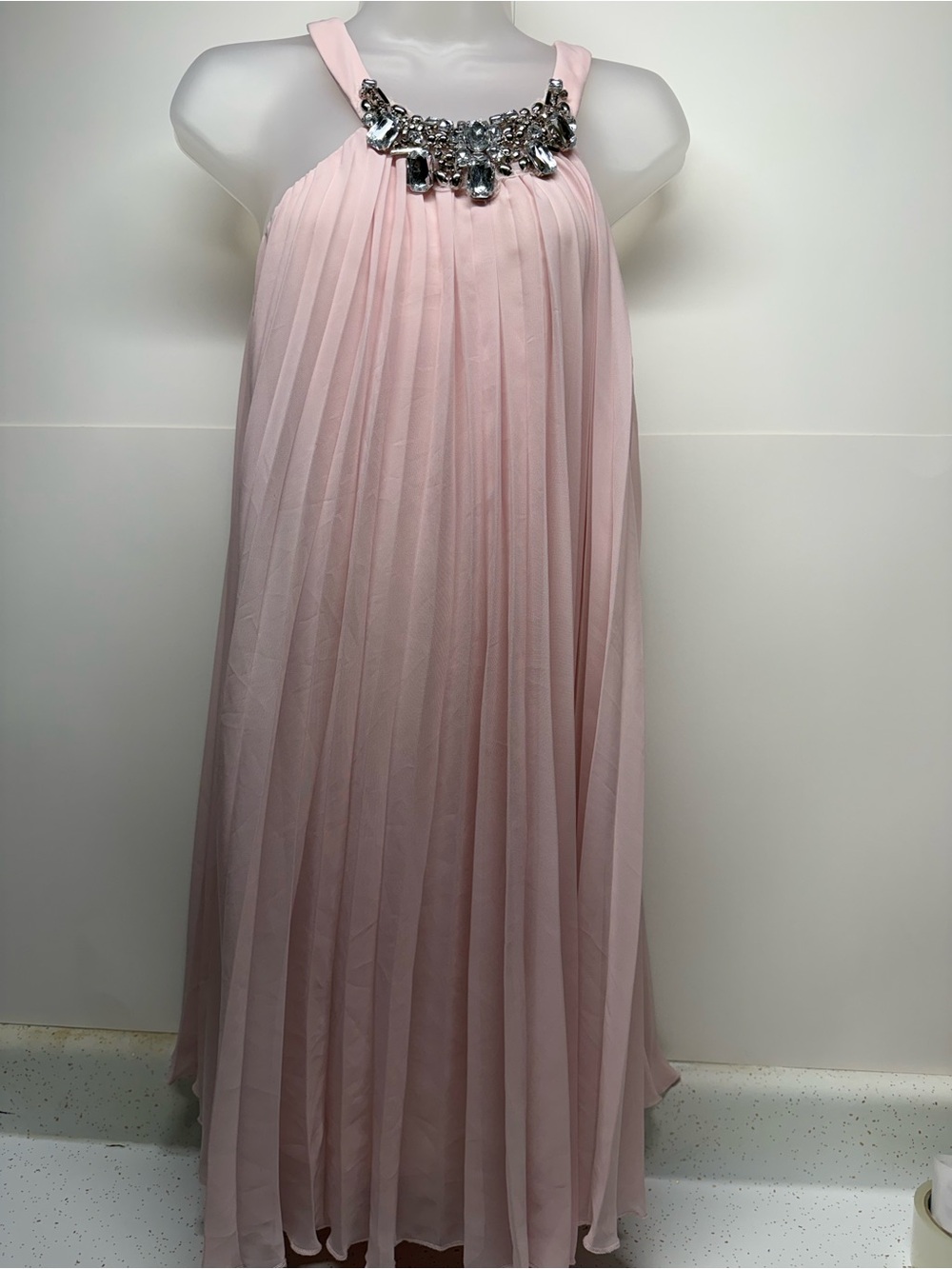 Charlotte Russe Blush Pink Jeweled Halter Pleated Midi Dress